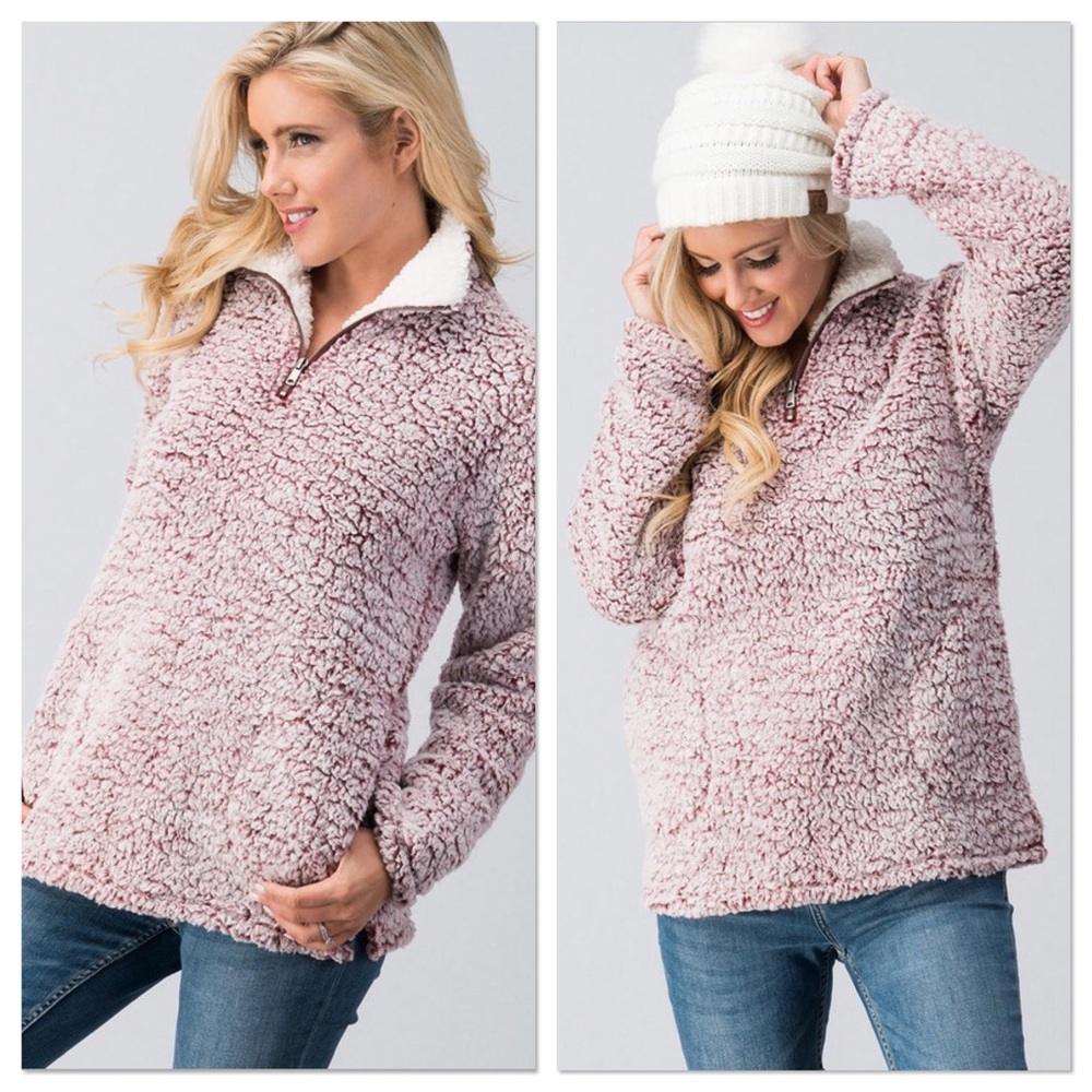 Wine Faux Sherpa Pullover - Picture 4 of 8
